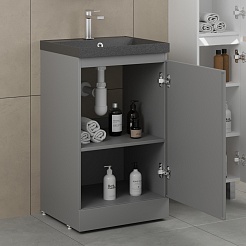 Style Line Мебель для ванной с кварцевой раковиной антрацит Батлер 50 серая Люкс антискрейтч Plus – фотография-7